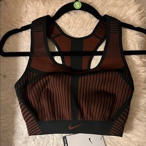 Nike Women's Black and Brown Striped Flyknit High Support Sports Bra